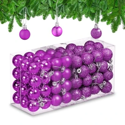Abbildung von Relaxdays Weihnachtskugeln im 96er Set, glitzernde, matte &amp; glänzende Baumkugeln, Weihnachtsbaumdeko, Kunststoff, pink