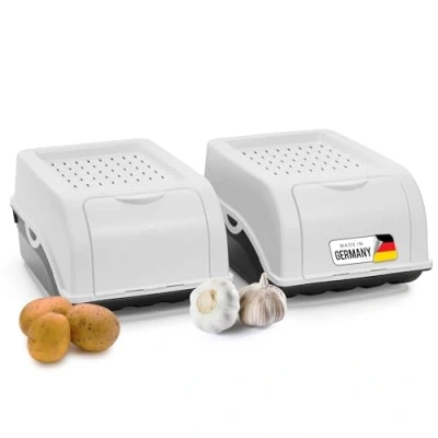 Abbildung von Novaliv Kartoffel Aufbewahrungsbox 2x klein 3,5L Weiss Zwiebelbox Gemüsebox stapelbar Kartoffelbox Zwiebel Aufbewahrung Kartoffelkorb Obstbehälter Kartoffelkiste Frischhaltedose Möhren