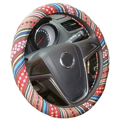 Abbildung von Mayco Bell 2016 Ethnischer Stil Grob Flachs Tuch Auto Lenkradhüllen Fahrzeug Lenkradabdeckung Anti Rutsch Und Schweiß Absorption Wrap Abdeckung (B)