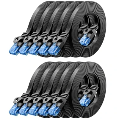 Abbildung von deleyCON 10x 1m CAT6 Flaches Netzwerkkabel 1000 Mbit Gigabit LAN Cat 6 RJ45 Ethernet Patchkabel Dünnes Verlegekabel Flach für Internet Switch Router Modem Patchpanel Schwarz