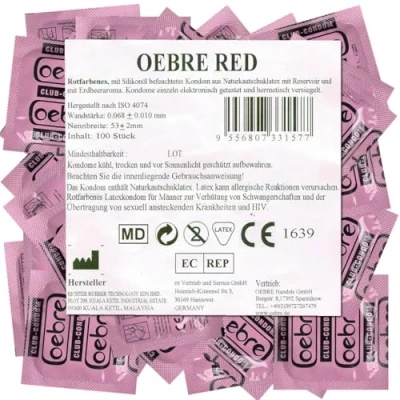 Abbildung von Oebre Club Condoms Red 100 verstärkte Kondome (0,07 0,075 mm), rot, aromatisiert