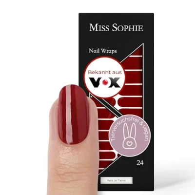 Abbildung von Miss Sophie Nagelfolie Paris Je T&#039;aime Einfarbig, Rot, Nail Wraps 24 ultra dünne selbstklebende langanhaltende Nagelfolien