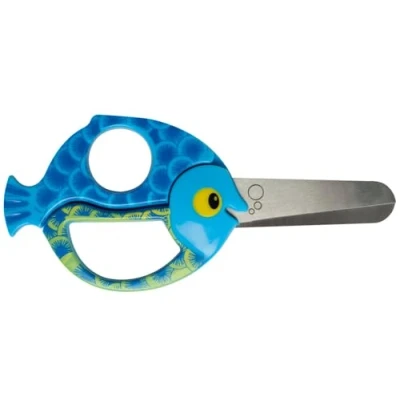 Abbildung von Fiskars Kinder Tierschere mit Fisch Motiv, Ab 4 Jahren, Länge: 13 cm, Für Rechts und Linkshänder, Rostfreie Stahl Klinge/Kunststoff Griffe, Blau, 1003746