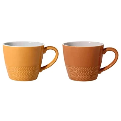 Abbildung von Bloomingville Tassen mit Henkel Hedda Retro Kaffeetasse Teetasse Vintage dickwandige Ø 9,5 x H 8,5 cm, orange, Keramik, 2er Set