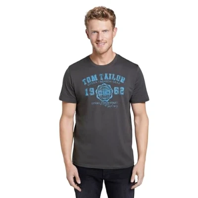 Abbildung von TOM TAILOR Herren T Shirt mit Logo Print, 10899 Tarmac Grey, S