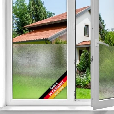 Abbildung von d c fix Fensterfolie Milky Milchglas selbstklebend 45 cm x 2 m Milchglasfolie blickdichte Sichtschutzfolie Sichtschutz für Badezimmer Fenster, Küche Blickschutz Folie Klebefolie Glasfolie
