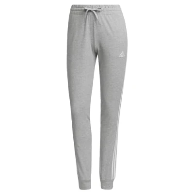 Abbildung von adidas Damen Essentials Single Jersey 3 Stripes Pants, Medium Grey Heather/White, XS