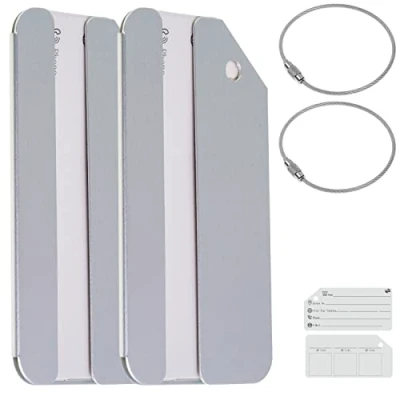 Abbildung von Premium Kofferanhänger mit Adressschild, 2 Stk, in Silber, Aluminium Schild, für Flugreise, Kreuzfahrt, usw., Metallgepäckanhänger, Namensschild Koffer, Adressanhänger, Taschenanhänger, ID Etikett