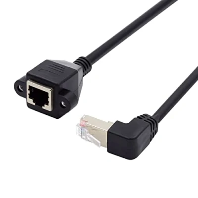 Abbildung von chenyang RJ45 Kabel,8P8C FTP STP UTP Cat6 Stecker auf Buchse LAN Ethernet Netzwerk Verlängerungskabel 90 Grad nach oben gewinkelt mit Panel Mount Löchern