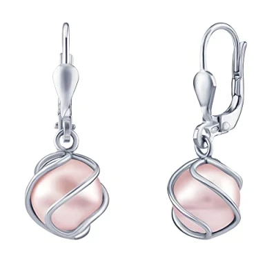 Abbildung von SILVEGO Damen Ohrringe aus 925 Sterling Silber mit Rosa Perle Swarovski Crystals im Käfig