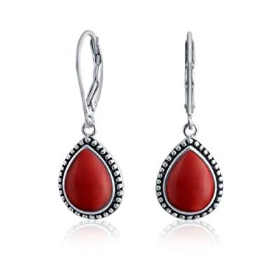 Abbildung von Boho Western Stil Dunkelrot Burgunder Stabilisiert Türkis Halb Edelstein Birne Geformt Tropfen Ohrringe Für Frauen Teenager Oxidiert .925 Sterling Silber
