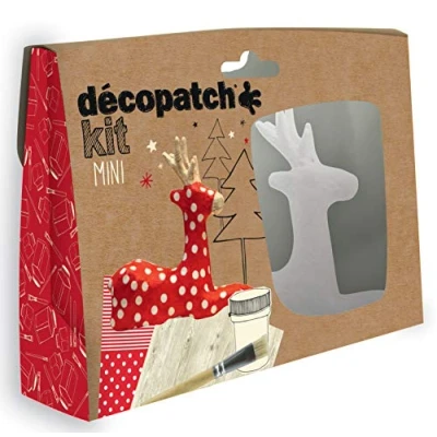 Abbildung von Decopatch Décopatch KIT018O Bastel Set Pappmaché Rentier (ideal für Weihnachten und Kinder, 3,5 x 19 13,5 cm) rot