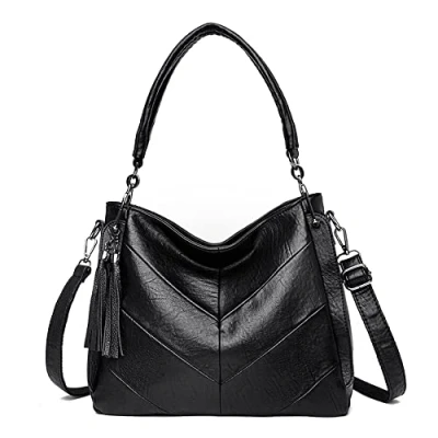 Abbildung von Kris Anna Damen PU Leder Hobo Schulter Handtasche Schwarz EINWEG