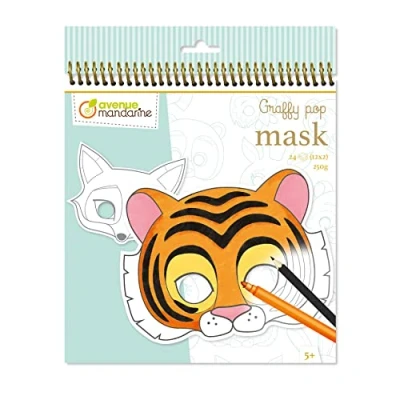 Abbildung von Avenue Mandarine GY023O Malbuch Graffy pop mit vorgestanzten Masken zum Ausmalen, 250g Zeichenpapier gedruckt, 24 Blatt, 12 verschiedene Motive x 2, geeignet für Kinder ab 5 Jahren, Tiere, 1 Stück