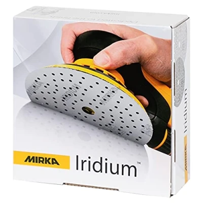 Abbildung von Mirka Iridium Premium Schleifpapier Ø 150mm Klett 121 Loch, Korn 40, 50 Stk / Zum Schleifen von Lack, Spachtel, Grundierung, Holz, Stahl, Mineralwerkstoffe, Kunststoff