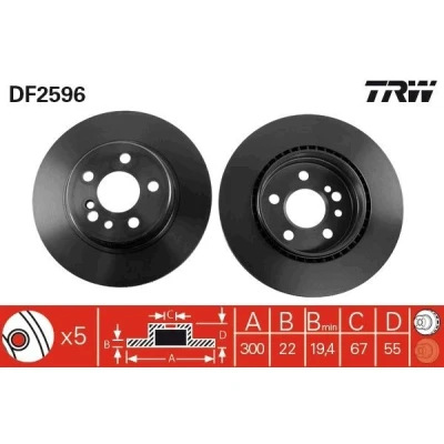 Abbildung von TRW DF2596 Bremsscheibe 300 22 5 112 Belüftet lackiert MERCEDES BENZ: S Class Saloon