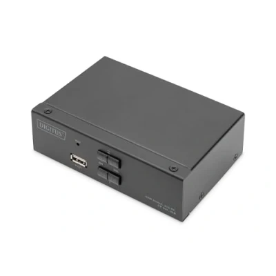 Abbildung von DIGITUS Displayport KVM Switch 2 Port Single Display PC 1 Monitor 1x Maus, Tastatur &amp; Audio für Computer UHD 4K@60Hz (4096 x 2160p) Hot Key Umschalter USB 2.0 Hub Schwarz