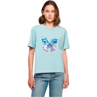 Abbildung von Miss Tee Damen T Shirt Chromed Butterfly Tee, lässiges mit Frontprint, Relaxed Fit, Baumwolle, Größen XS 5XL