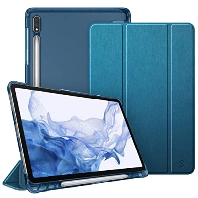 Abbildung von Fintie Hülle für Samsung Galaxy Tab S8 11 Zoll 2022 / S7 2020 Silm Schutzhülle mit Transparenter Rückseite Abdeckung Cover Auto Schlaf/Wach Funktion, Pfauenblau