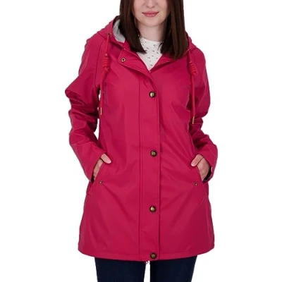 Abbildung von Ankerglut Damen Friesennerz Regenmantel Kapuze Gefüttert Wasserdicht Wetterfest Übergangsjacke #ankerglutnebel Regenjacke, red, 42