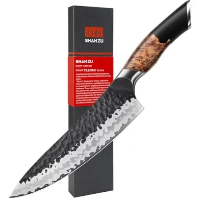 Abbildung von SHAN ZU Handgeschmiedetes Japanisches Messer Küchenmesser 20cm, 7 Schichten Hochwertigem Carbon Stahl Scharf Kochmesser Profi Gyuto Allzweckmesser Fleischmesser mit Ahornholzgriff