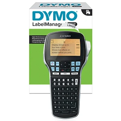 Abbildung von Dymo LabelManager 420P kompaktes tragbares Beschriftungsgerät vierzeiliges Display ABC 10 Schriftarten 7 Schriftgrößen D1