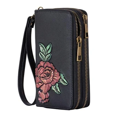 Abbildung von HAWEE Damen Lange Clutches Geldbörse Handschlaufe Portemonnaie Doppelter Reißverschluss Brieftasche Handy mit Mehreren Karten Slots für Münzen Bargeld Rechnung