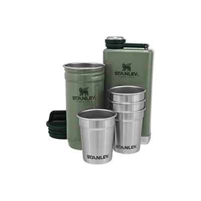 Abbildung von Stanley Adventure Pre Party Shotgläser + Flachmann Set 6 Teiliges &amp; Schnapsgläser BPA Frei Stapelbar und Platzsparend zu Verstauen Spülmaschinenfest Hammertone Green