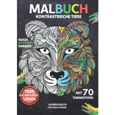 Abbildung von MALBUCH &quot;Kontrastreiche Tiere&quot; mit 70 Tiermotiven für Erwachsene: Ausmalblock, Ausmalbuch Tier Mandalas A4 Format Schwarzer Hintergrund intensive Farben