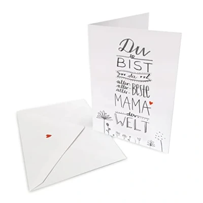 Abbildung von Muttertagskarte Glückwunschkarte für die beste Mama der Welt Grußkarte oder Dankeschön Karte zu Muttertag, Geburtstag, Klappkarte mit Leinenstruktur inkl. Umschlag