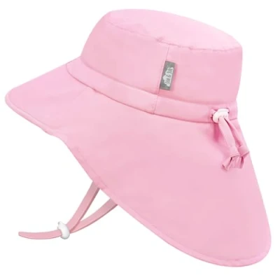 Abbildung von Jan &amp; Jul Mädchen Schnell trocknender Sonnenhut mit Nackenschutz für Schwimmen, größenverstellbar Babys (S: 0 6 Monate, Pink Sorbet)