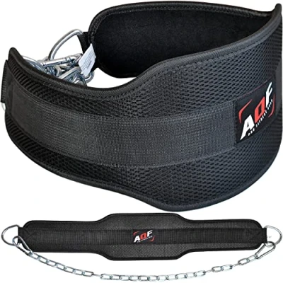 Abbildung von AQF Dip Gürtel Mit Stahlkette, Neopren Fitness Gewichthebergürtel, Gewichtsgürtel, Bodybuilding Belt, Dipgürtel Kraftraining Dips Herren Damen (Schwarz)
