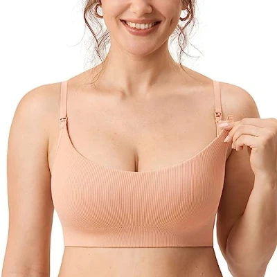 Abbildung von MOMANDA Damen Still BH ohne Bügel Soft Gepolstert Gerippt Schwangerschafts BHS Schlaf Bequemer Grapefruit Orange 2 S