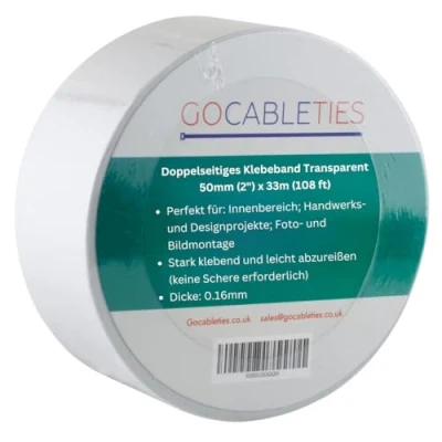 Abbildung von GOCABLETIES Doppelseitiges Klebeband Transparent, 50 mm x 33 m, Starkes für Basteln, Dekorieren und Teppiche, 1 Rolle