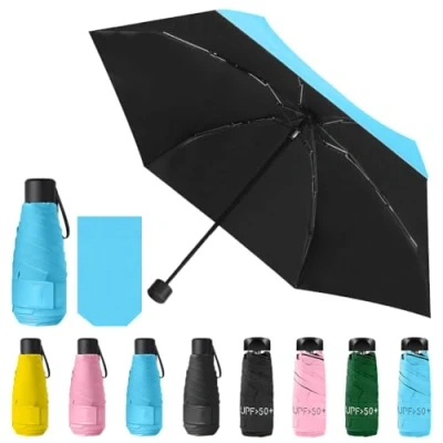 Abbildung von Vicloon Mini Regenschirm, Pocket Taschenschirm mit 6 Edelstahl Rippen, Sonnenschutz Freien UV Faltender Klein, Leicht, für Erwachsene und Kinder Blau