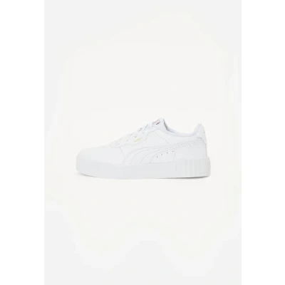 Abbildung von Puma Carina Unisex Sneaker low für Kinder, Größe: 35.5, White/gold Schuhe