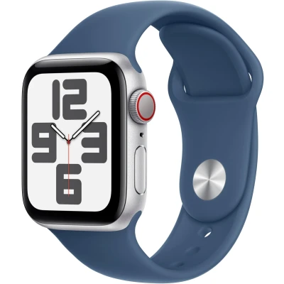 Abbildung von Apple Watch SE (2. Generation) GPS + Cellular 40 mm Smartwatch mit Aluminiumgehäuse in Silber und Sportarmband Denim (S/M). Fitness Schlaftracker, Unfallerkennung, Herzfrequenzmesser