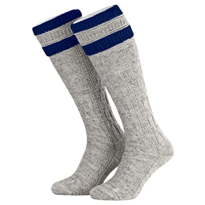 Abbildung von Piarini 45 46 1 Paar Herren Trachtenstrümpfe Trachtensocken Zopfmuster Trachtenstutzen Umschlag Wolle lang Nuss Royal Blau