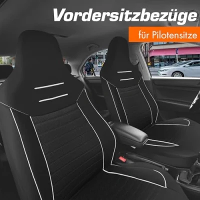 Abbildung von Upgrade4cars Autositzbezüge Set für Pilotensitze Autositzbezug die Vordersitze in Weiß Autoschonbezüge Universal mit integrierter Kopfstütze Autozubehör Innenraum Deko
