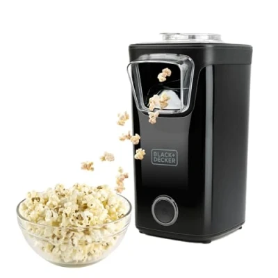Abbildung von Black + Decker Popcorn Maker BXPC1100E 1100W Ölfrei Kompakt Zubereitung in nur 3 Minuten Multifunktions Messbecher Heißluft Rot