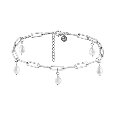 Abbildung von GD GOOD.designs Fußkettchen Silber mit Perlen Wasserfest Echte Süßwasserperlen Fußkette für Damen I Größenverstellbar