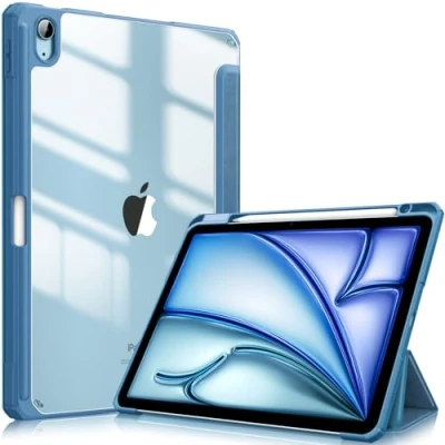 Abbildung von Fintie Hybrid Hülle für iPad Air 11 Zoll (M2) 2024, 5 2022, 4 2020 10.9 mit Stifthalter Stoßfeste Schutzhülle transparenter Hartschale auf der Rückseite, Dunstblau