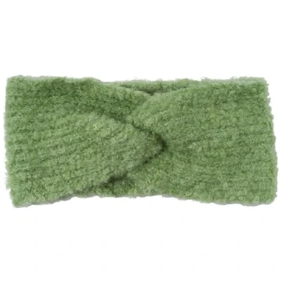 Abbildung von styleBREAKER Damen Strick Stirnband mit Rippstrickmuster und Twist Knoten, warmes Winter Haarband Boucle Optik, Headband 04026063, Farbe:Lindgrün