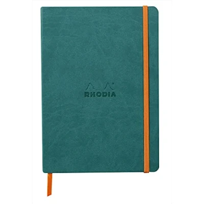 Abbildung von Rhodia 117442C Notizheft Softcover Rhodiarama DIN A5 (14,8x21 cm), 80 Blatt, liniert Clairefontaine Papier Elfenbein 90g Lesezeichen, Gummizugverschluss, Cover aus Kunstleder Pfaugrün, 1 Stück