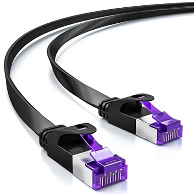 Abbildung von deleyCON 30m Flaches Cat7 Netzwerkkabel (Cat 7 mit 10 Gbit/s) Gigabit LAN RJ45 Ethernet Patchkabel Verlegekabel Flach für Internet Switch Router Modem Patchpanel Schwarz