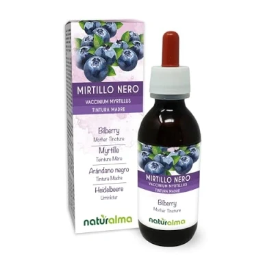 Abbildung von Heidelbeere (Vaccinium myrtillus) Früchte Alkoholfreier Urtinktur Naturalma Flüssig Extrakt Tropfen 120 ml Nahrungsergänzungsmittel Veganer