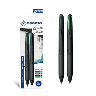 Abbildung von OSAMA 4 Multi Urban Buntstifte, Farben, 2 Stück, Kugelschreiber, mehrfarbig, 1,0 mm, mit Schwarz, Blau, Rot und Grün, für Schreibwaren Schule, Büro, Universität
