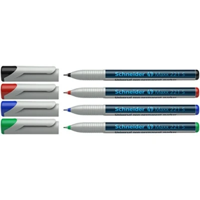 Abbildung von Schneider 221 S Universal Marker (Non Permanent, feucht abwischbar, 0,4 mm) 4er Etui schwarz/rot/blau/grün