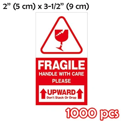Abbildung von 1000Stück Warnetiketten Aufkleber fragile, leuchtrot Umzugs Etiketten Vorsicht zerbrechlich glas Bruchgefahr Paketaufkleber handle with care, Versandetiketten selbstklebend,Vorsicht