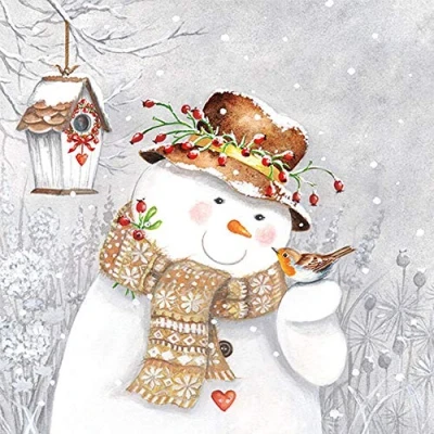 Abbildung von Ambiente Weihnachten Serviette 33?cm Snowman Holding Robin Servietten